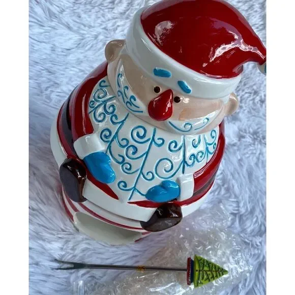 NIB NEW Boston Warehouse 7 PC HO HO HO Ceramic Santa Clause Fondue Set - Picture 9 of 14